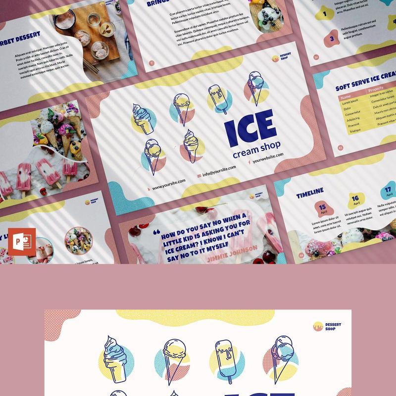 冰淇淋店美食餐饮创意PPT模板Ice Cream Shop PowerPoint Presentation Template