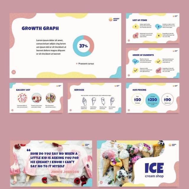 冰淇淋店美食餐饮创意PPT模板Ice Cream Shop PowerPoint Presentation Template