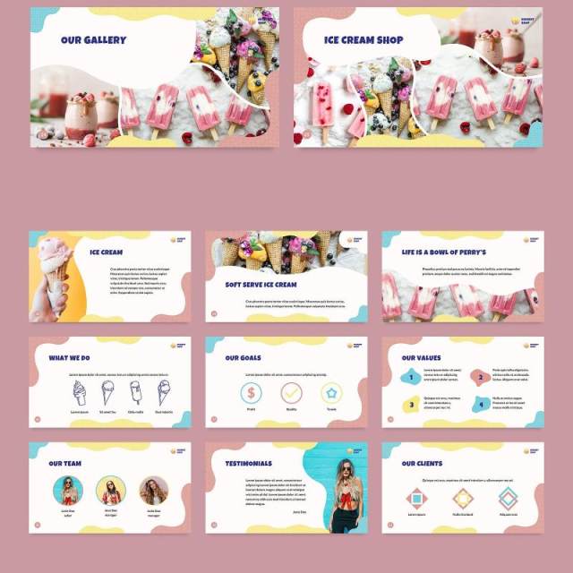 冰淇淋店美食餐饮创意PPT模板Ice Cream Shop PowerPoint Presentation Template