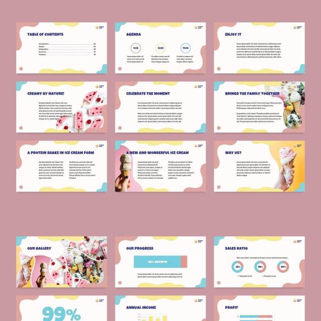 冰淇淋店美食餐饮创意PPT模板Ice Cream Shop PowerPoint Presentation Template