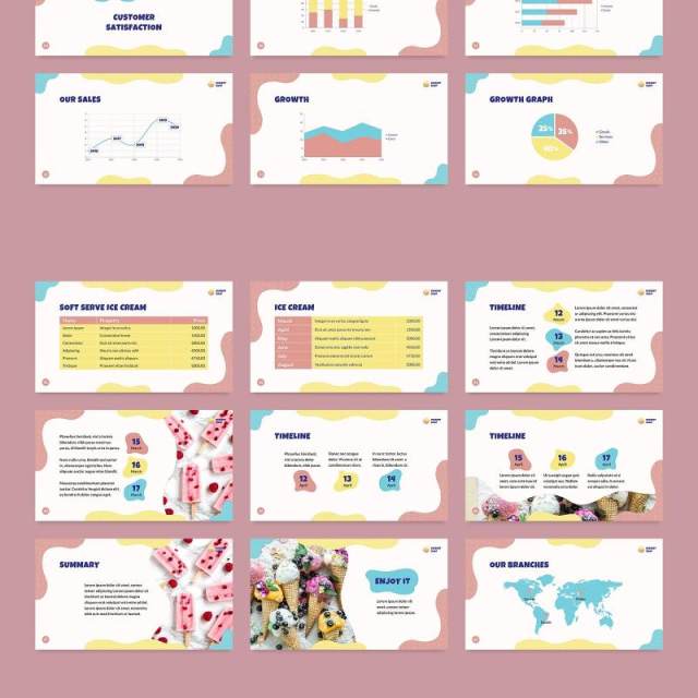 冰淇淋店美食餐饮创意PPT模板Ice Cream Shop PowerPoint Presentation Template