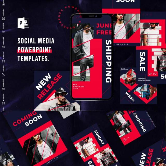 深色简洁手机竖版社交媒体杂志PPT版式模板Social Media PowerPoint Template