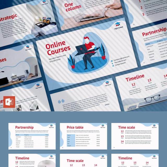 在线课程线上教育网课宣传介绍PPT模板不含照片Online Courses PowerPoint Presentation Template