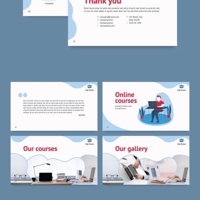 在线课程线上教育网课宣传介绍PPT模板不含照片Online Courses PowerPoint Presentation Template