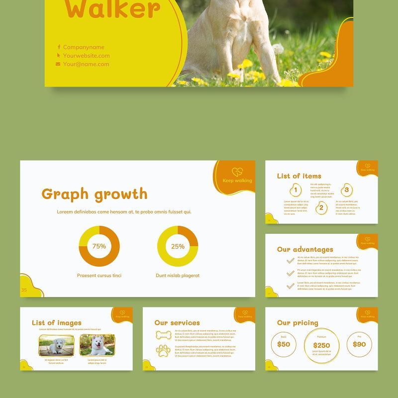 宠物市场服务报告遛狗PPT模板不含照片Dog Walker PowerPoint Presentation Template
