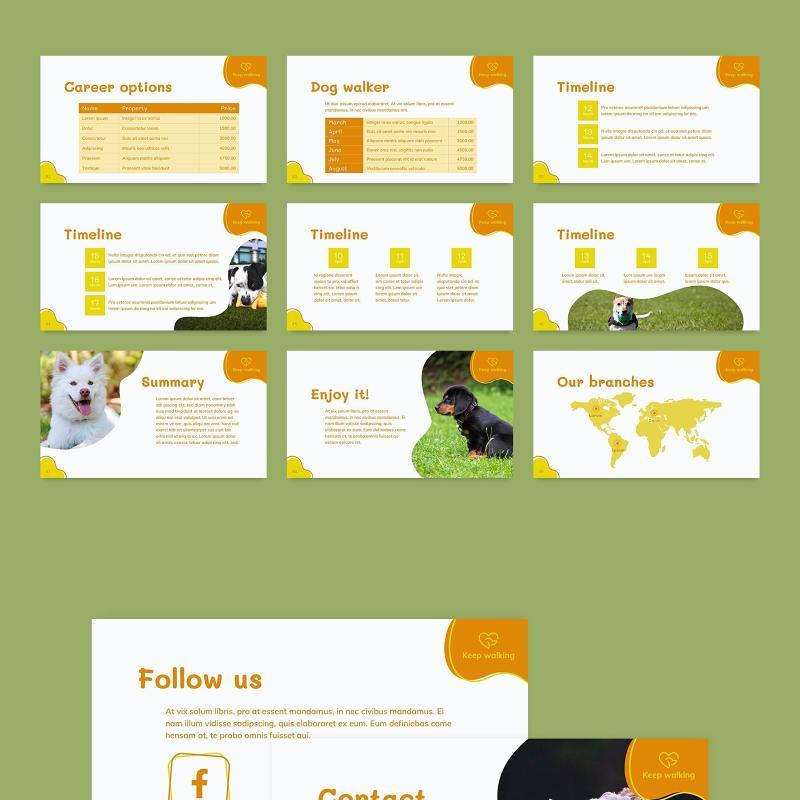 宠物市场服务报告遛狗PPT模板不含照片Dog Walker PowerPoint Presentation Template