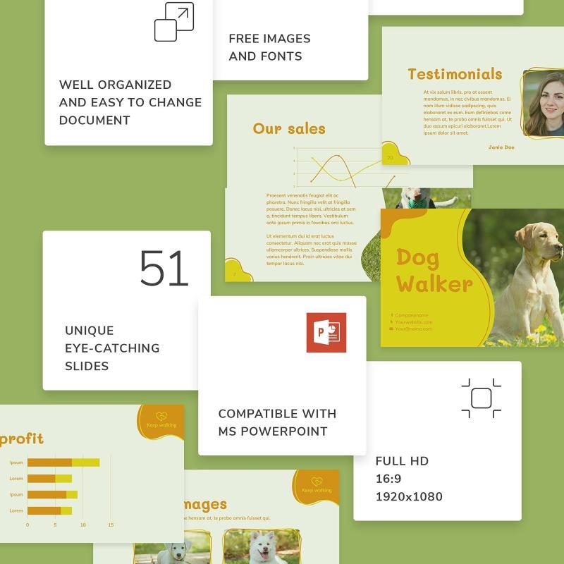 宠物市场服务报告遛狗PPT模板不含照片Dog Walker PowerPoint Presentation Template