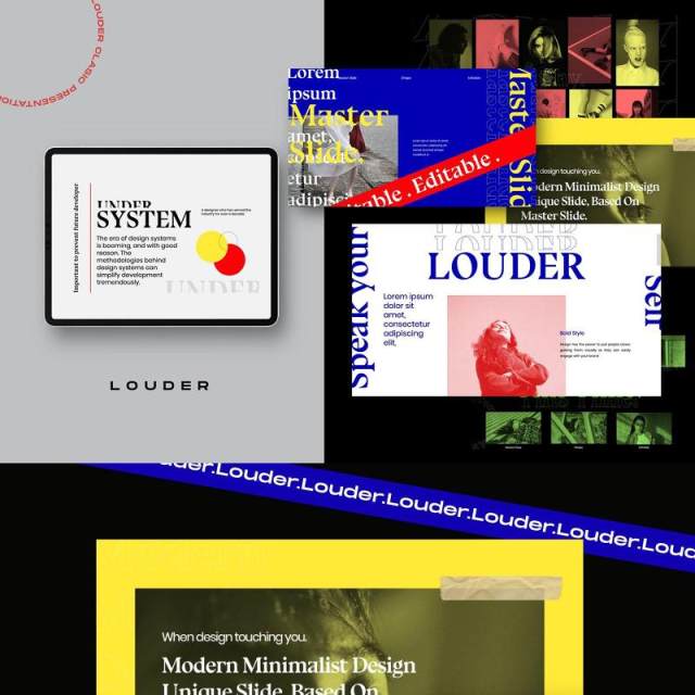现代商业广告创意设计PPT模板不含照片Louder Urban Design Powerpoint Creative Slide 现代商业广告创意设计PPT模板不含照片Louder Urban Design Powerpoint Creative Slide