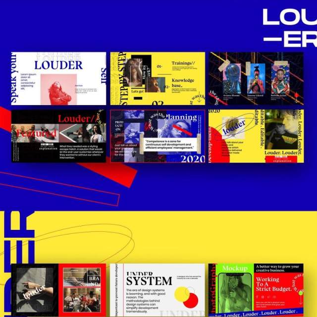 现代商业广告创意设计PPT模板不含照片Louder Urban Design Powerpoint Creative Slide