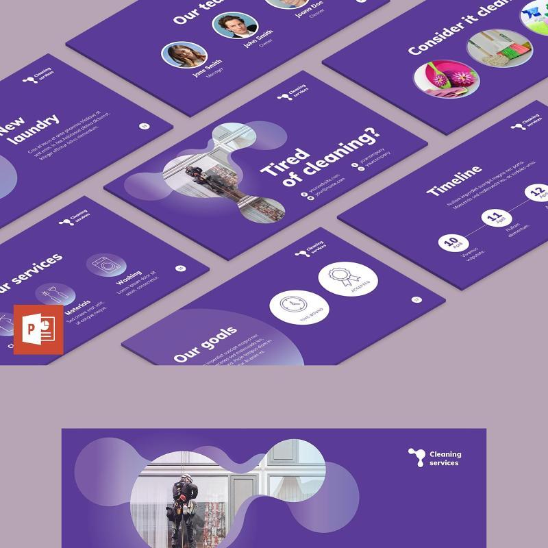 紫色清洁服务保洁家政公司宣传介绍PPT模板不含照片Cleaning Service PowerPoint Presentation Template