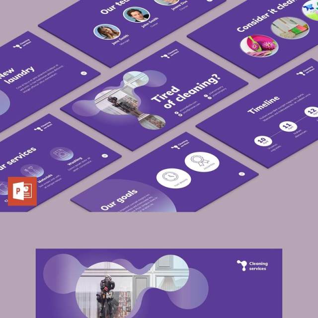 紫色清洁服务保洁家政公司宣传介绍PPT模板不含照片Cleaning Service PowerPoint Presentation Template