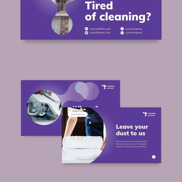 紫色清洁服务保洁家政公司宣传介绍PPT模板不含照片Cleaning Service PowerPoint Presentation Template