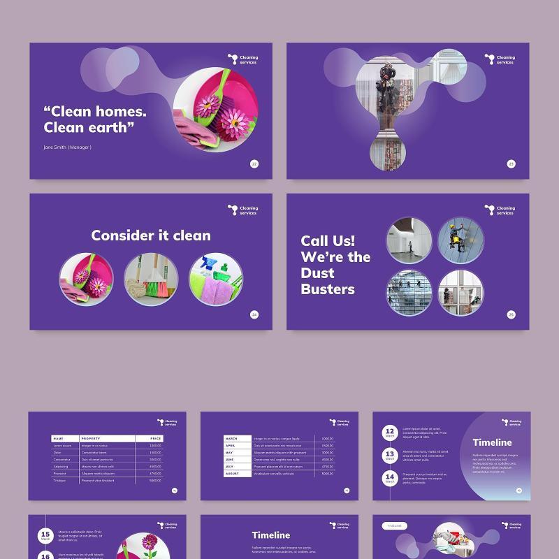 紫色清洁服务保洁家政公司宣传介绍PPT模板不含照片Cleaning Service PowerPoint Presentation Template