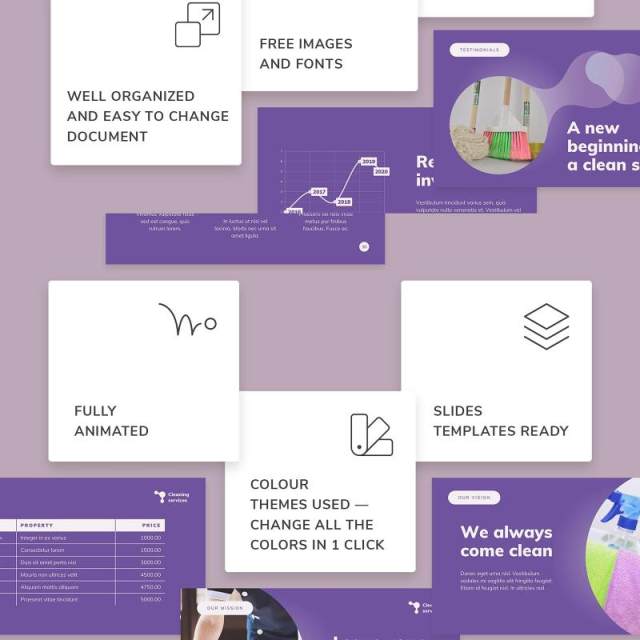 紫色清洁服务保洁家政公司宣传介绍PPT模板不含照片Cleaning Service PowerPoint Presentation Template 紫色清洁服务保洁家政公司宣传介绍PPT模板不含照片Cleaning Service PowerPoint Presentation Template