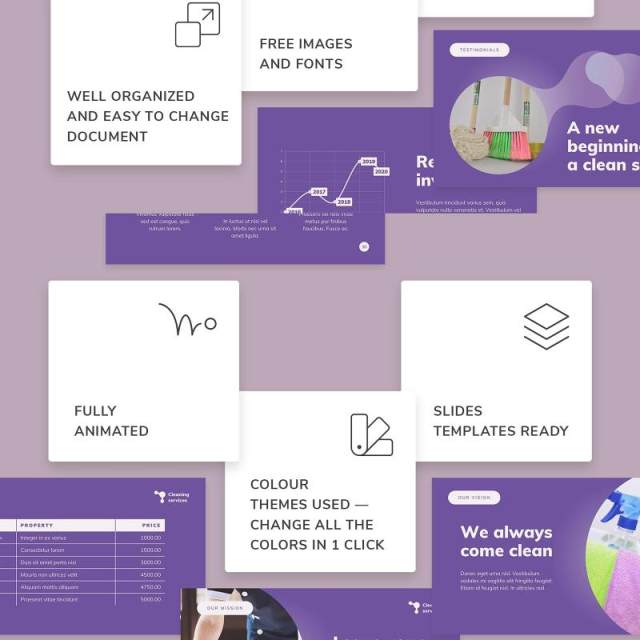 紫色清洁服务保洁家政公司宣传介绍PPT模板不含照片Cleaning Service PowerPoint Presentation Template