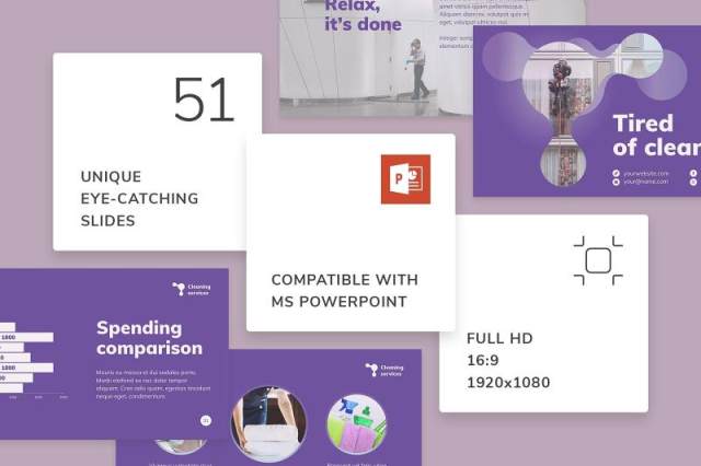 紫色清洁服务保洁家政公司宣传介绍PPT模板不含照片Cleaning Service PowerPoint Presentation Template