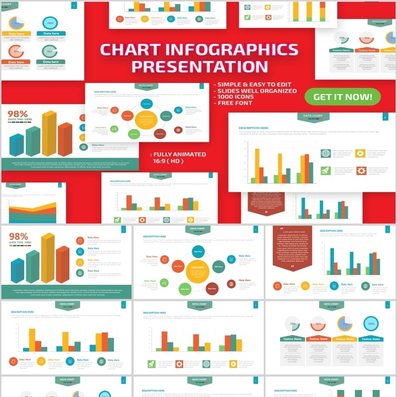 柱状图信息图表PPT幻灯片模板Chart Infographics Powerpoint