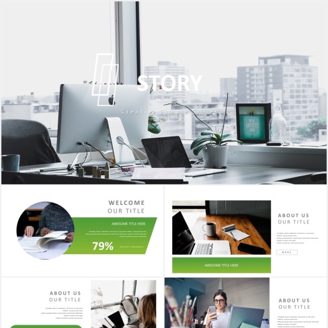 绿色简约工作计划述职报告PPT模板story powerpoint template