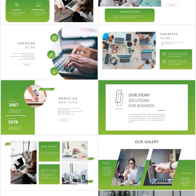 绿色简约工作计划述职报告PPT模板story powerpoint template