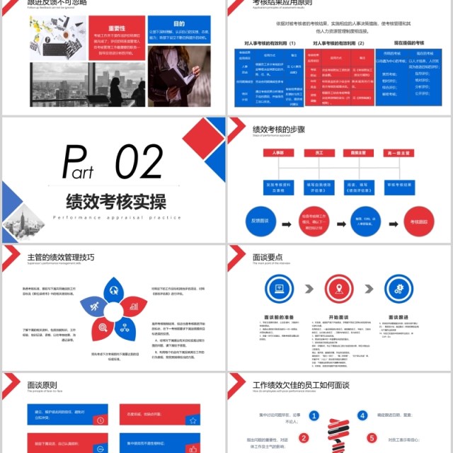 扁平化红蓝色绩效考核培训教程PPT模板