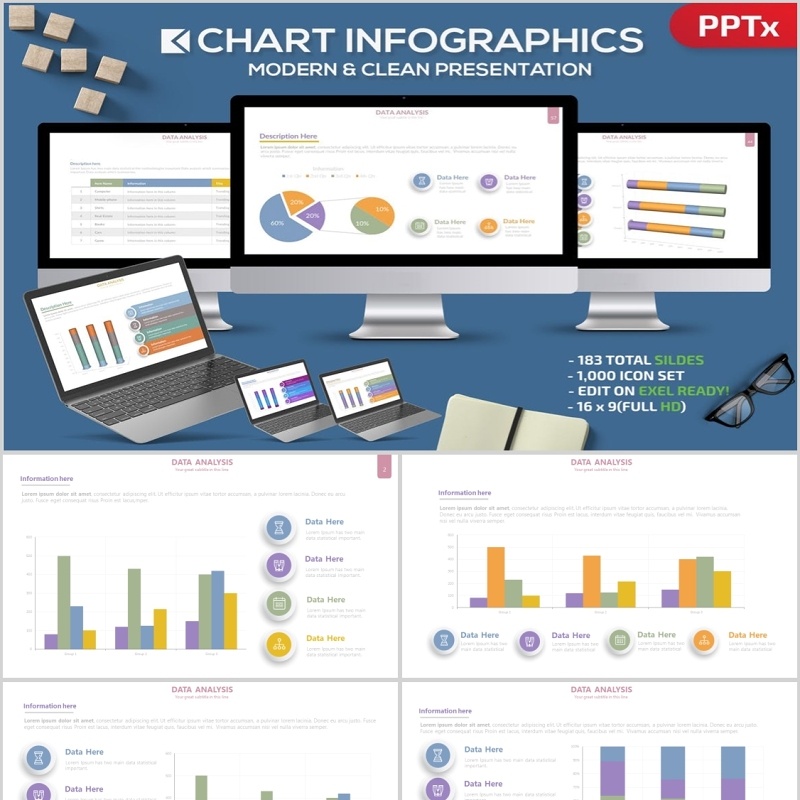 立体柱状图饼图PPT信息图表元素Chart Infographics Powerpoint