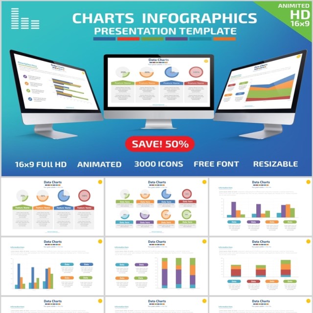 饼图百分比图表PPT信息图形素材Charts Powerpoint Presentation-