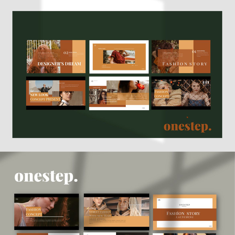 咖啡色创意杂志风PPT模板版式设计Onestep. - Powerpoint Business Corporate
