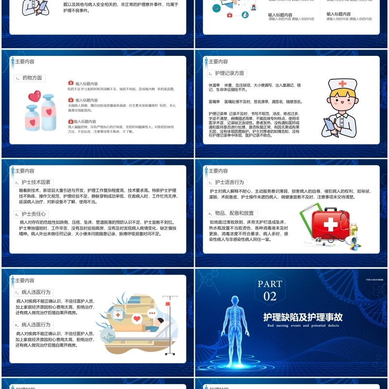 深蓝色护理不良事件与隐患缺失医疗医院PPT模板