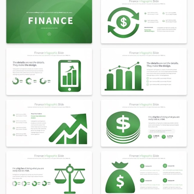 11套色系金融理财财务PPT信息图表幻灯片Finance - PowerPoint Infographics Slides