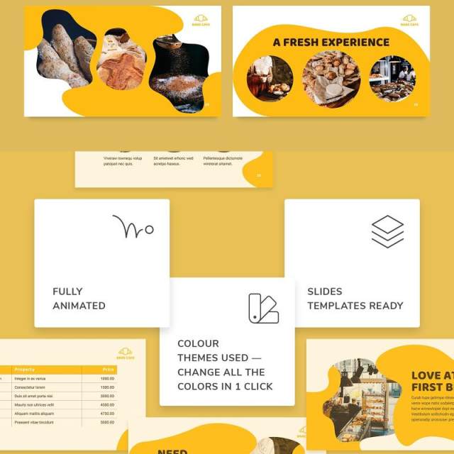 黄色烘焙咖啡厅面包店商业宣传介绍PPT模板不含照片Bakery Cafe PowerPoint Presentation Template