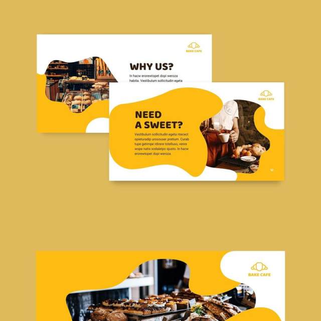 黄色烘焙咖啡厅面包店商业宣传介绍PPT模板不含照片Bakery Cafe PowerPoint Presentation Template