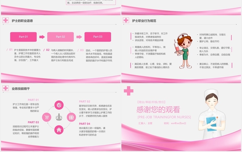粉色护士岗前培训医院PPT模板