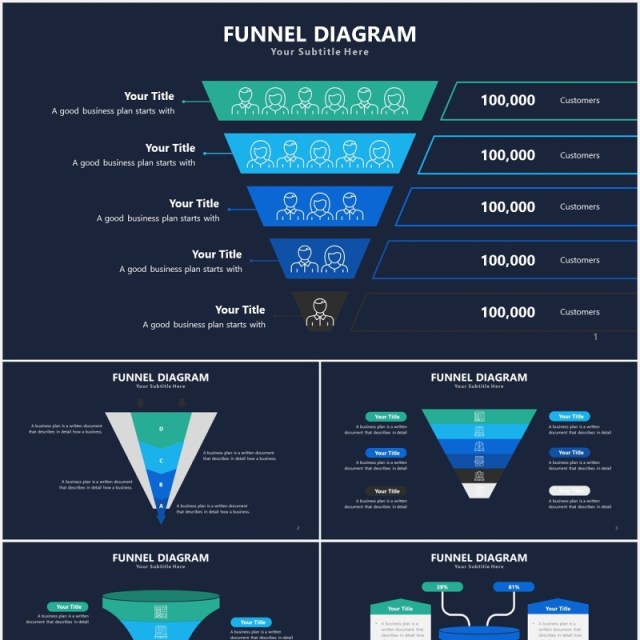 深色销售漏斗图数据分析PPT图表素材Funnel Slides V4 Powerpoint Template