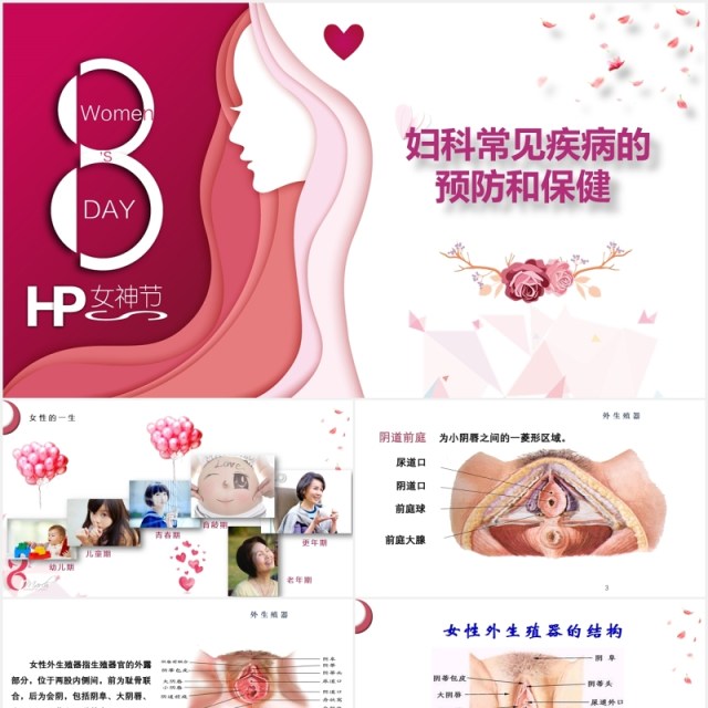 粉色简约女性妇科常见疾病预防和保健知识讲座PPT模板