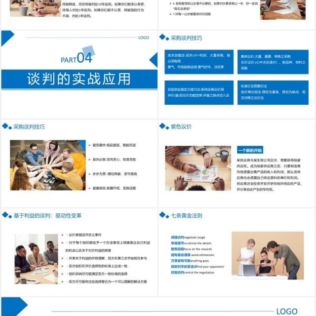 蓝色商务公司采购降价谈判技巧学习PPT模板 蓝色商务公司采购降价谈判技巧学习PPT模板