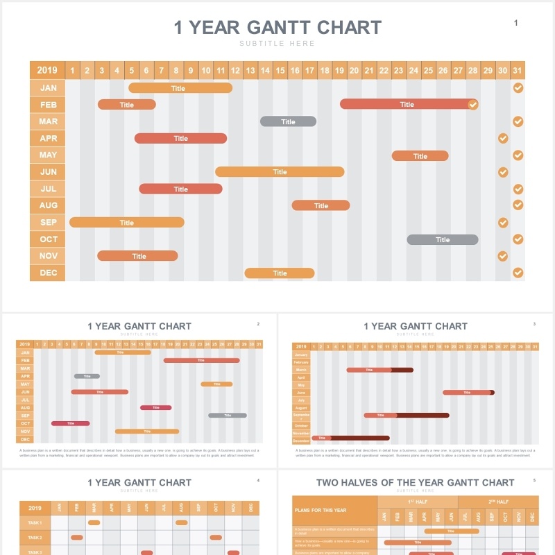 项目进度甘特图表格PPT信息图表素材Gantt Slides V2 Powerpoint Template