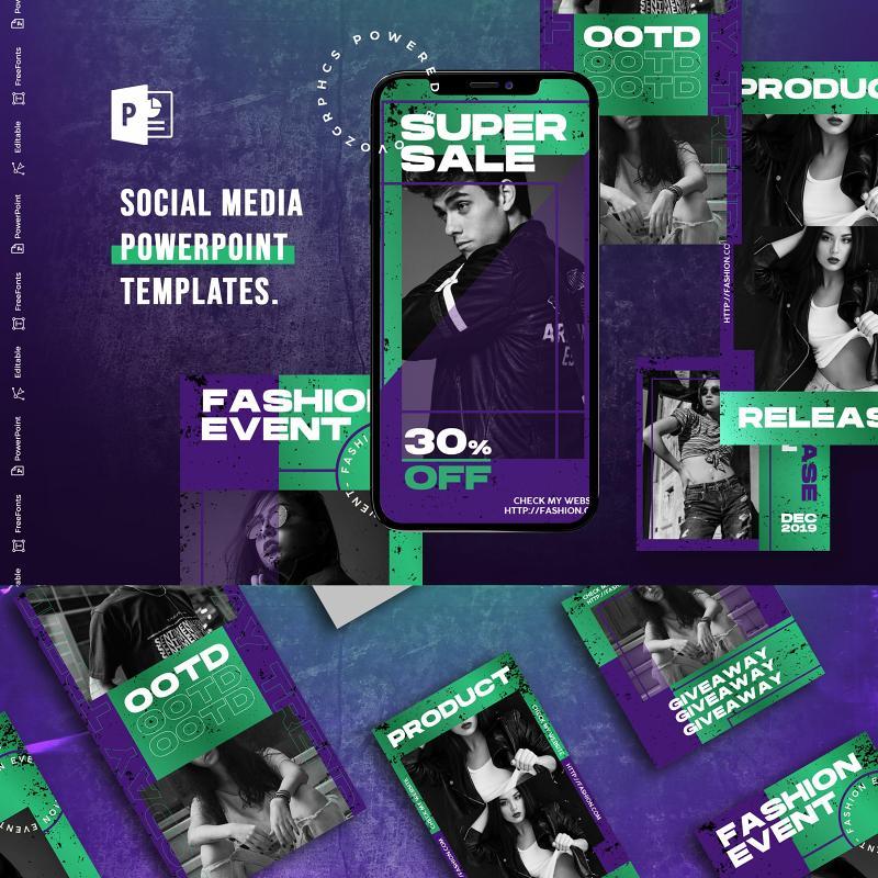 绿色时尚手机竖版社交媒体PPT模板Social Media PowerPoint Template