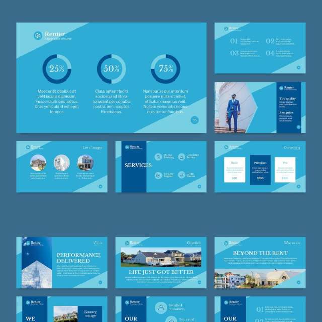 假期旅游短期房屋租赁PPT模板不含照片Vacation Rental PowerPoint Presentation Template