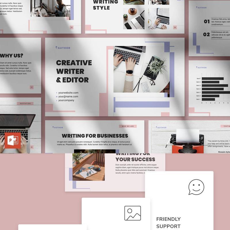 记者撰稿人作家PPT模板-不含照片Author PowerPoint Presentation Template