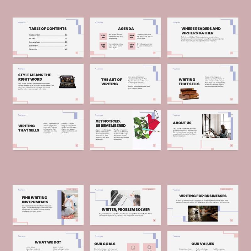 记者撰稿人作家PPT模板-不含照片Author PowerPoint Presentation Template