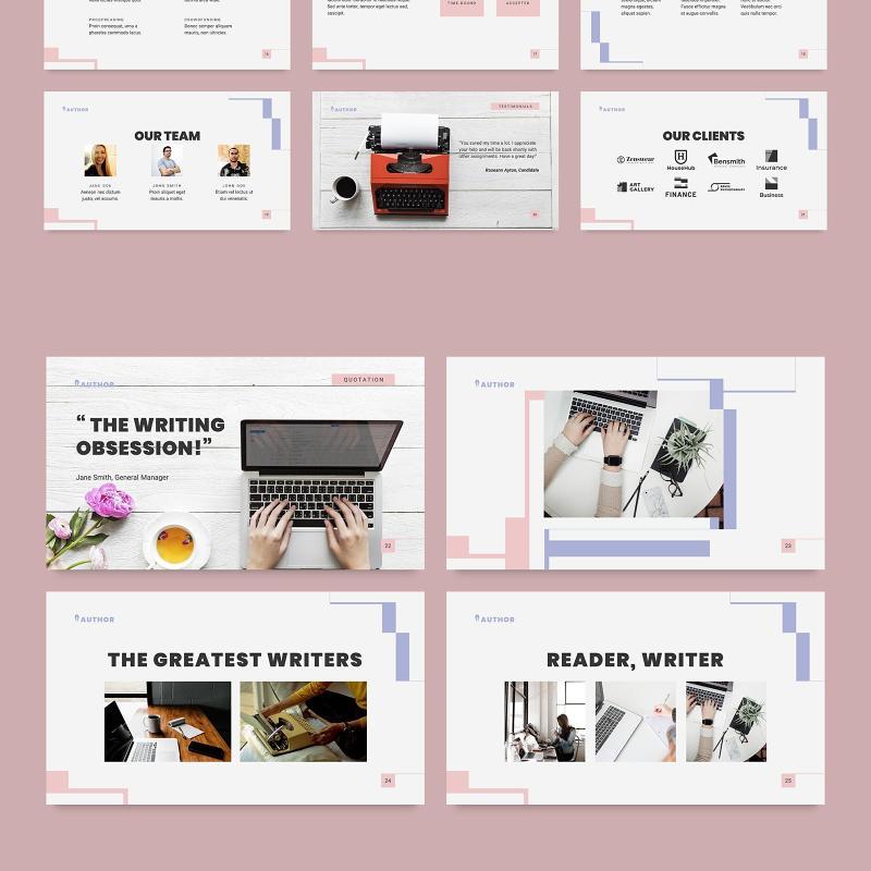 记者撰稿人作家PPT模板-不含照片Author PowerPoint Presentation Template