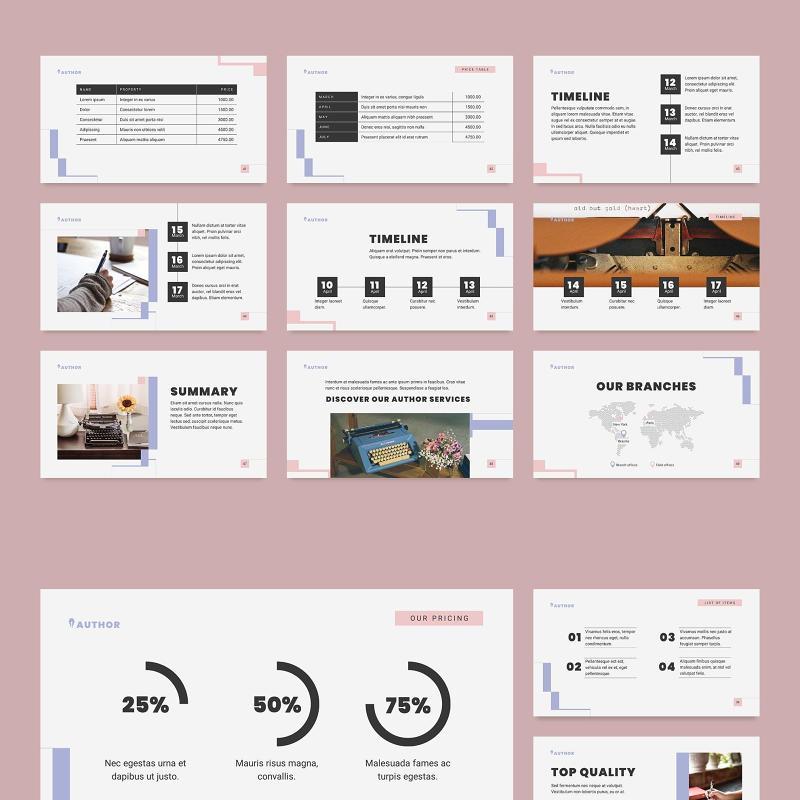 记者撰稿人作家PPT模板-不含照片Author PowerPoint Presentation Template