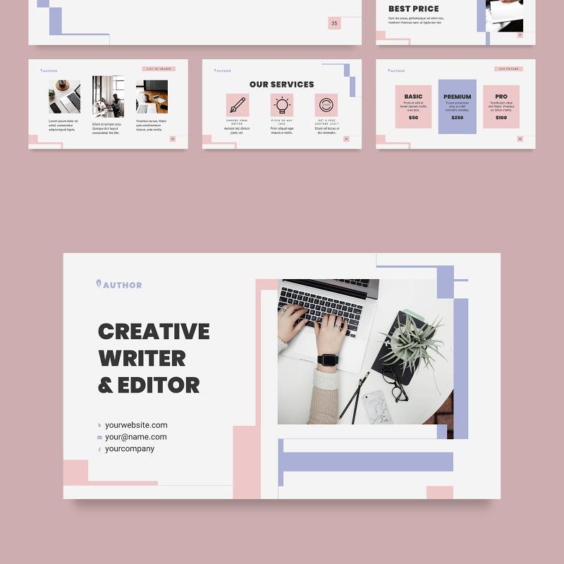 记者撰稿人作家PPT模板-不含照片Author PowerPoint Presentation Template