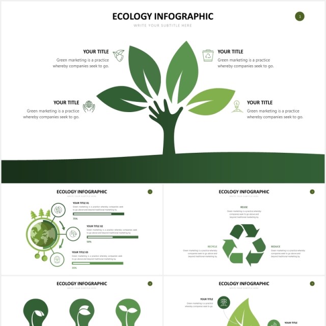 绿色环保生态树叶PPT信息图表素材Ecology Slides Powerpoint Template