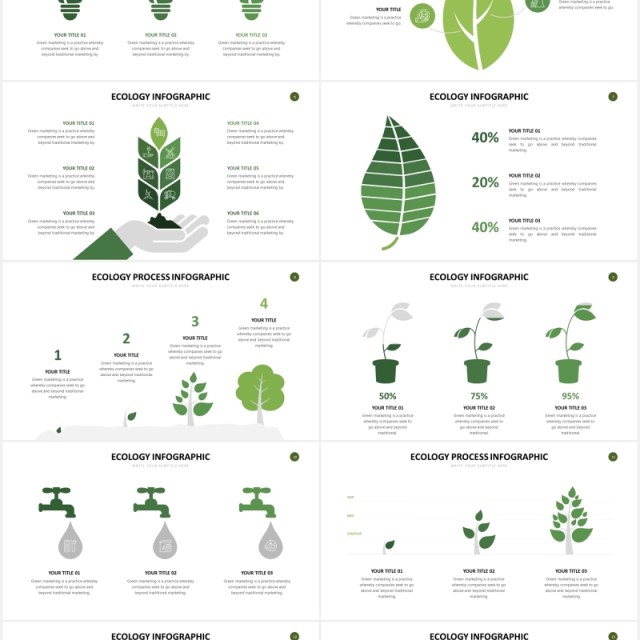 绿色环保生态树叶PPT信息图表素材Ecology Slides Powerpoint Template