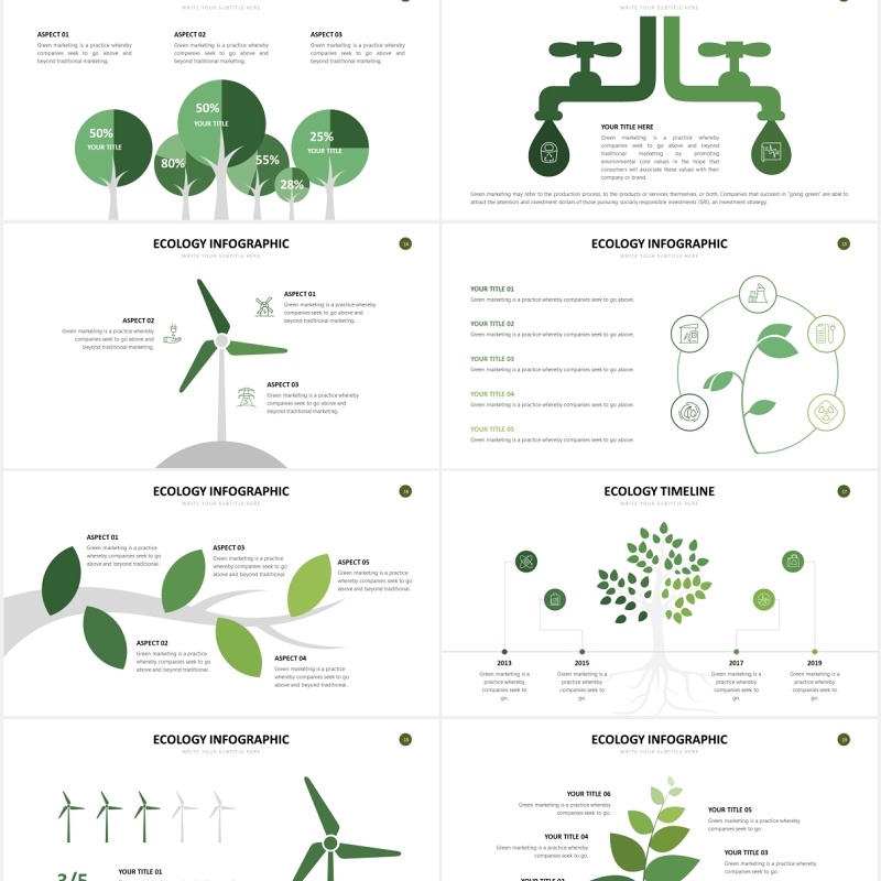 绿色环保生态树叶PPT信息图表素材Ecology Slides Powerpoint Template