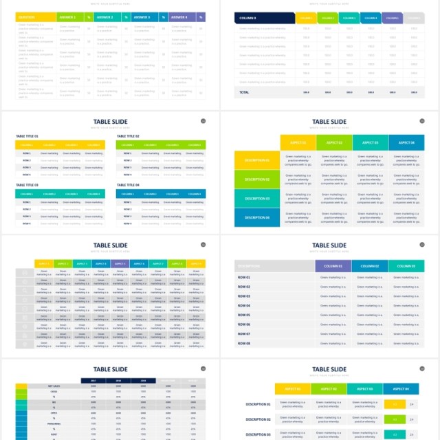 好看实用的创意表格表单信息图表PPT素材Table Powerpoint Slides