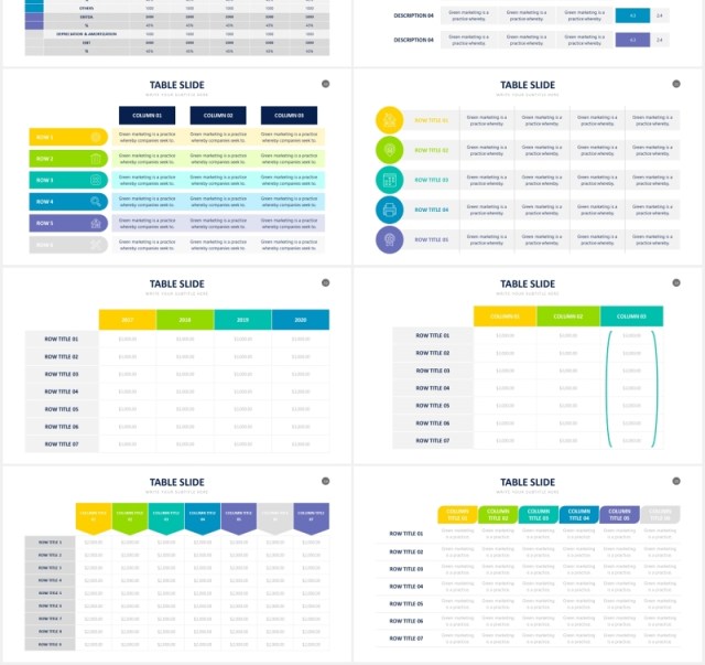 好看实用的创意表格表单信息图表PPT素材Table Powerpoint Slides