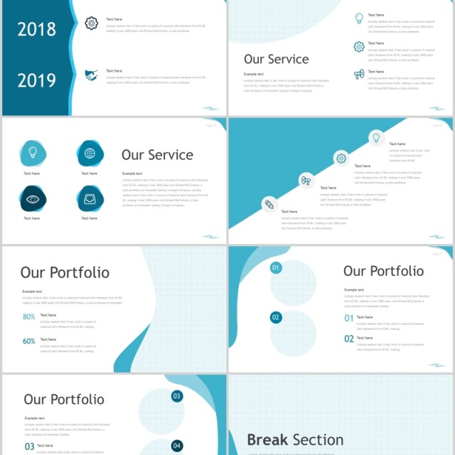 蓝色企业项目产品展示介绍PPT模板flow powerpoint template