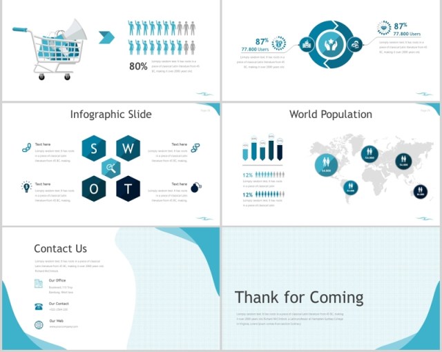 蓝色企业项目产品展示介绍PPT模板flow powerpoint template